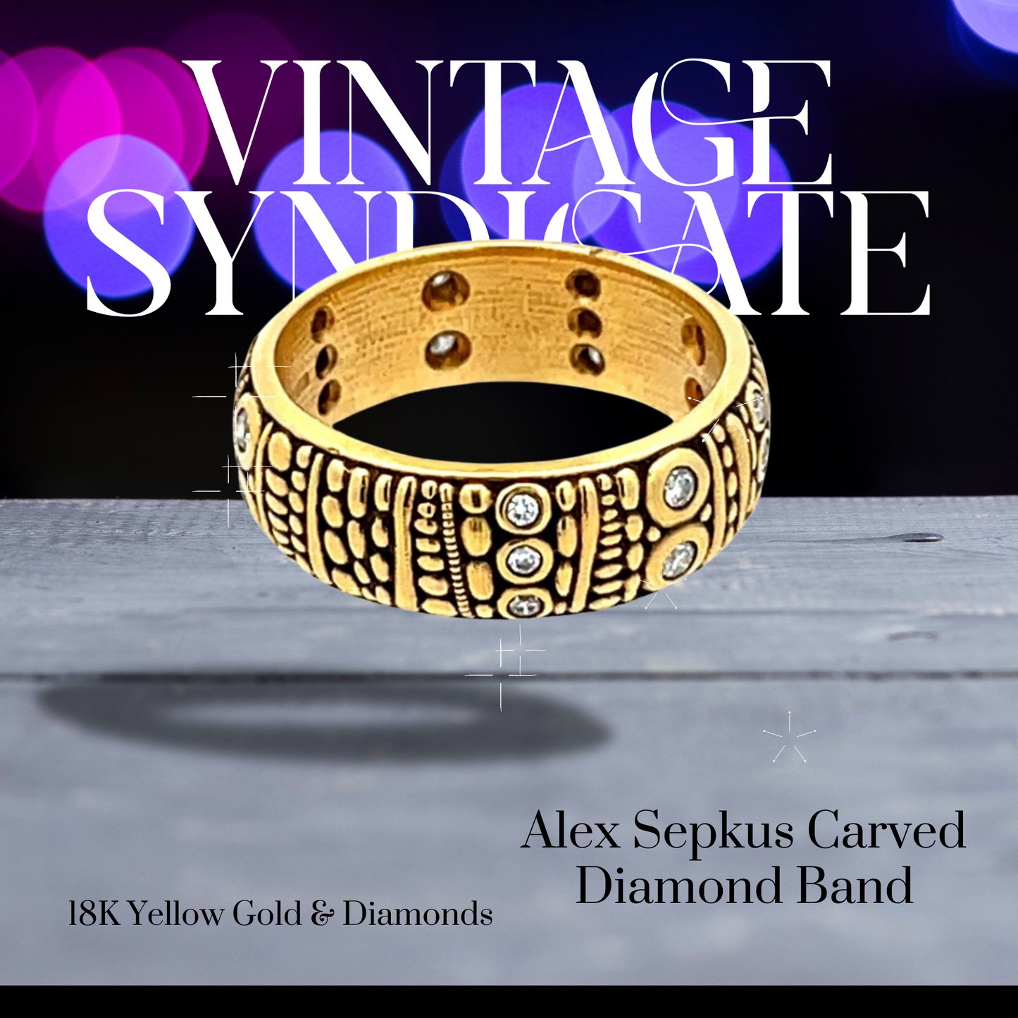 Alex Sepkus: Carved Diamond 18K Yellow Gold Band