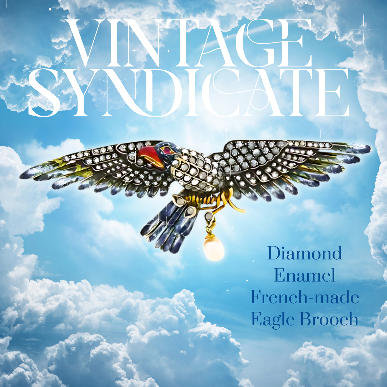 Exquisite French-Made Diamond Enamel Eagle Brooch in 18K Gold