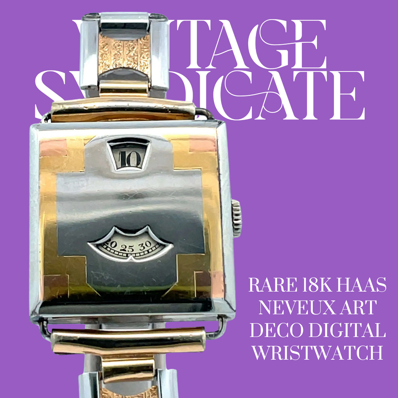 Rare 18K Haas Neveux Art Deco Digital Wristwatch