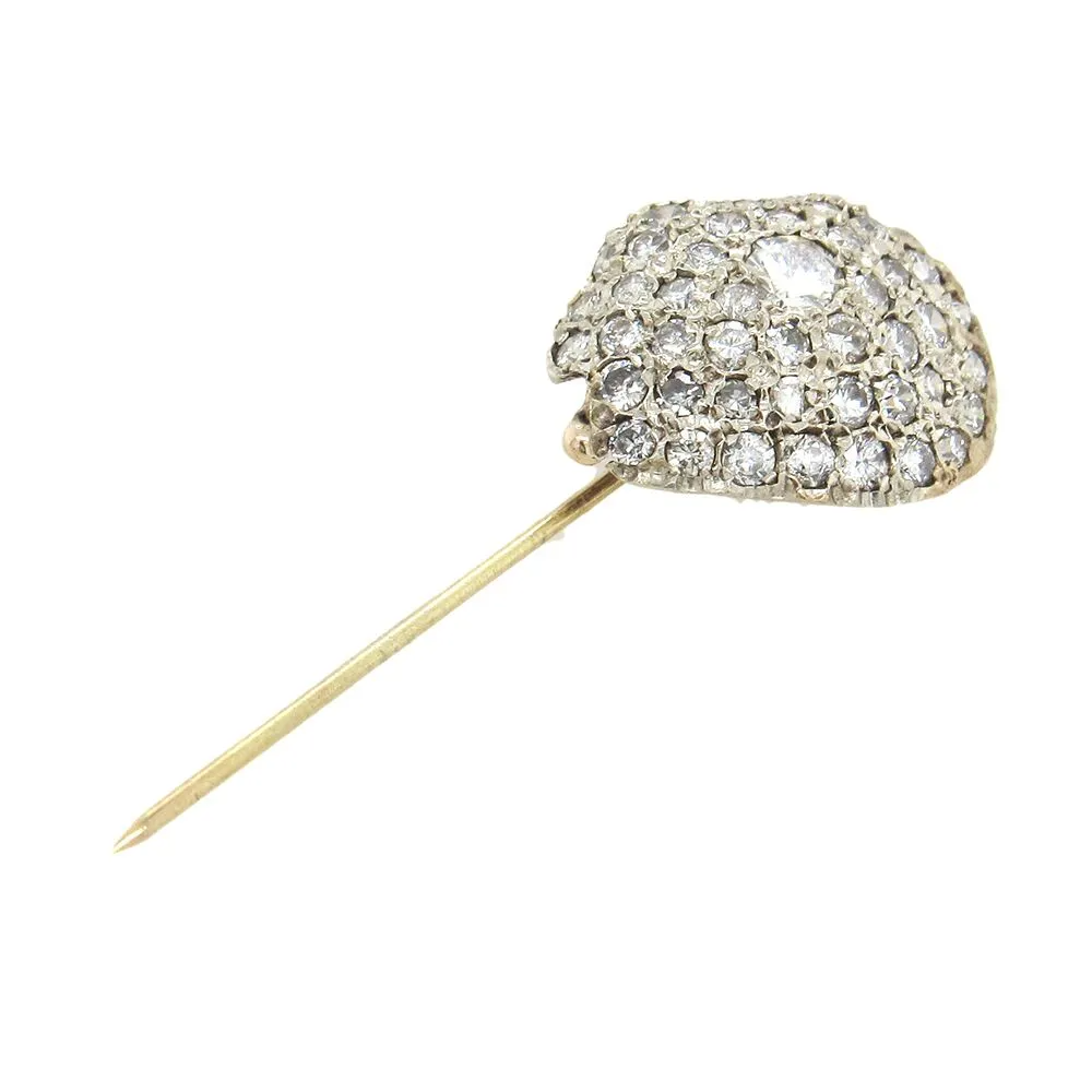 Antique Shell-Shape Diamond Stickpin in 14K White Gold