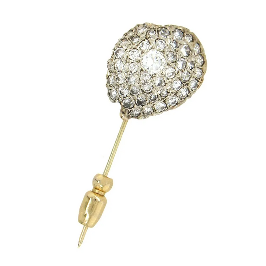 Antique Shell-Shape Diamond Stickpin in 14K White Gold