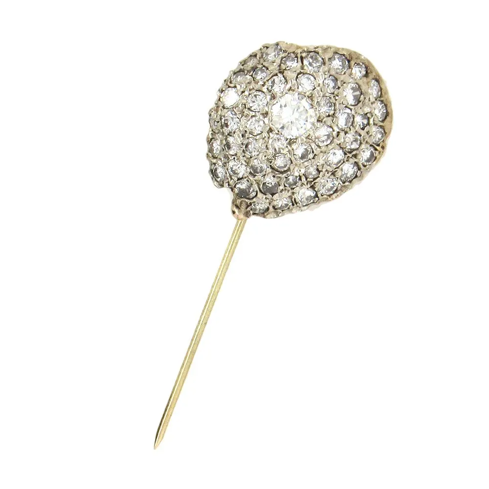 Antique Shell-Shape Diamond Stickpin in 14K White Gold