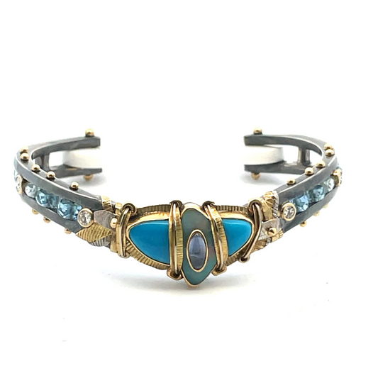 Michael Boyd Chevron Gem-Set Cuff with Iolite, Opal, and Gem Silica