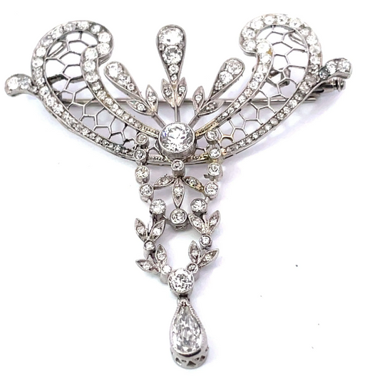 Edwardian Diamond Festoon Brooch with Old European Cut Diamonds