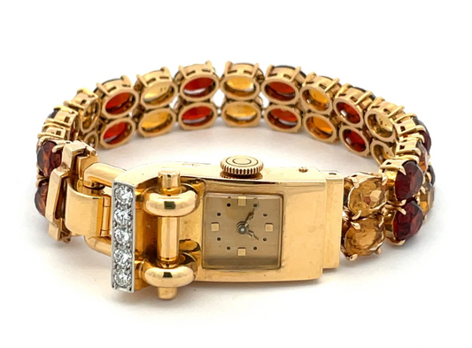 Marchak Retro Gem-Set Wristwatch in 18K Gold and Platinum