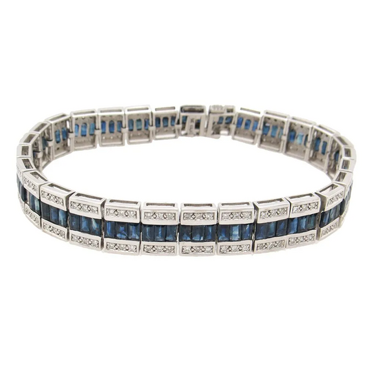 Sapphire Diamond Estate Bracelet in 14K White Gold