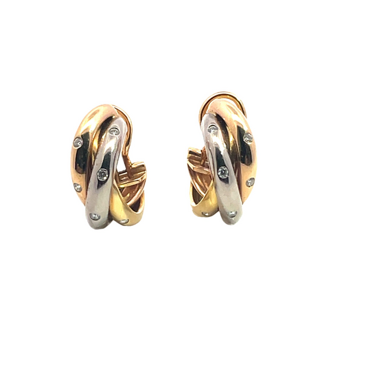 Cartier Estate Trinity Diamond Hoop Earrings, 18K yellow, rose, and white gold