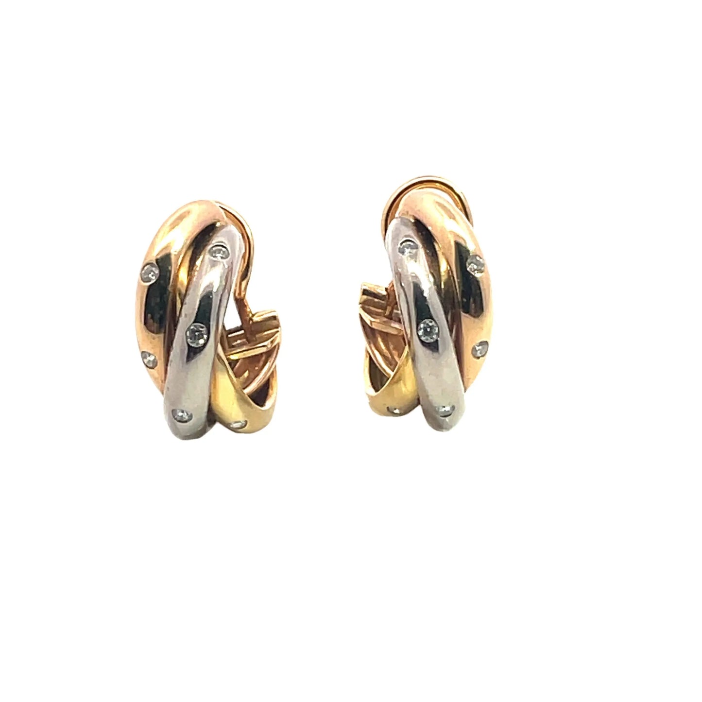 Cartier Estate Trinity Diamond Hoop Earrings, 18K yellow, rose, and white gold